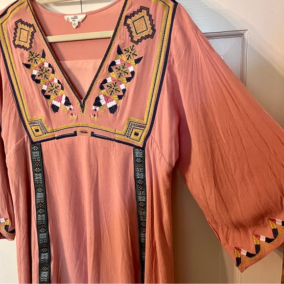 Entro Embroidered Bell Sleeve Mini Dress Ribbon‎ Detail Boho Size Large - Picture 4 of 7